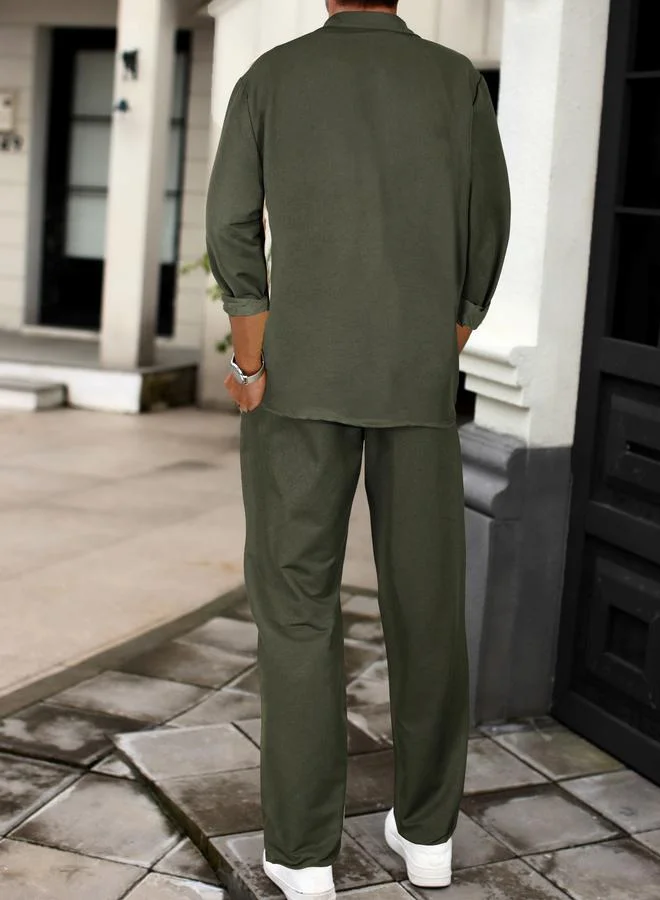 Take Two Men Khaki Chest Pockets Shirt and Trousers Co-Ords